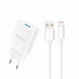 Dudao A4EU USB-A 2.1A sieninis įkroviklis - baltas + USB-A - Lightning kabelis