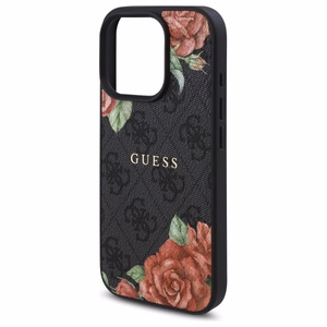 Guess GUHMP16LP4ROPEMCK iPhone 16 Pro 6.3" juodas/juodas kietas dėklas 4G Gėlių Raštas Magnetinis