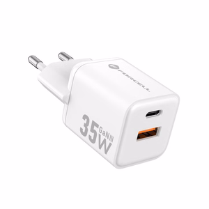 FORCELL F-ENERGY Mini GaN III VT-35C kelioninis įkroviklis su 1 x Type C + 1x USB A lizdais, PD QC4.0 35W baltas