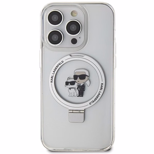 Karl Lagerfeld KLHMP15LHMRSKCH iPhone 15 Pro 6.1" baltas/baltas kietas dėklas Žiedas stovas Karl&Choupette MagSafe
