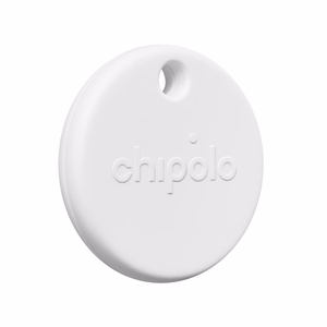 Baltas „Chipolo POP“ Bluetooth sekiklis su keičiama baterija, skirtas „iOS“ ir „Android“ įrenginiams