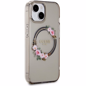 Guess IML Flowers Wreath MagSafe dėklas telefonui iPhone 15 / 14 / 13 - juodas