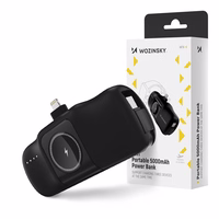 Wozinsky WF16-YLS 5000mAh 15W Lightning mini išorinė baterija su įmontuotu USB-C kabeliu ir Apple Watch įkrovikliu - juoda