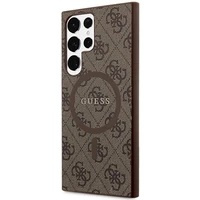 Guess 4G Collection Leather Metal Logo MagSafe dėklas telefonui Samsung Galaxy S24 Ultra - rudas