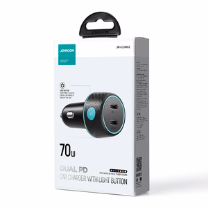 2x USB-C 70W automobilinis įkroviklis su LED apšvietimu Joyroom JR-CCN02 - juodas
