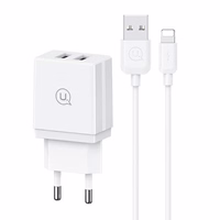 USAMS Tinklo įkroviklis 2xUSB 18W + laidas Lightning/USB-A Fast Charging baltas series HC HCXLTZ01