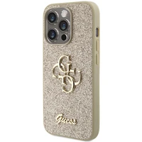 Guess Glitter Script Big 4G dėklas telefonui iPhone 15 Pro – auksinis
