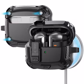 Tech-Protect silikoninis dėklas su kabliuku Samsung Galaxy Buds 3 / 3 FE / 3 Pro ausinėms - juodas