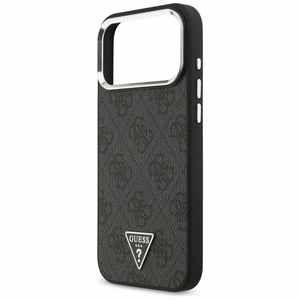 Guess 4G Triangle Logo MagSafe dėklas, skirtas iPhone 17 Pro Max / 18 Pro Max – juodas ir sidabro spalvos