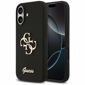 Силиконовый чехол Guess Big 4G Script для iPhone 17 - чёрный