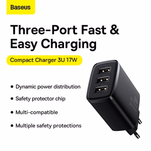 Baseus įkroviklis Compact 3 x USB juodas 17w