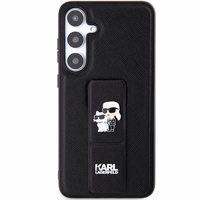 Karl Lagerfeld Gripstand Saffiano Karl&Choupette Pins dėklas telefonui Samsung Galaxy S24 - juodas