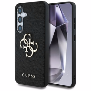 Guess Grained Big 4G Logo Small Classic Logo dėklas telefonui Samsung Galaxy S25 Plus juodas