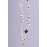 SHELLS telefono dirželis, pakabukas / virvelės ilgis 44 cm (22 cm kilpoje) / ant rankos – baltas ir violetinis