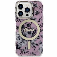 Guess GUHMP14XHCFWSP iPhone 14 Pro Max 6.7" rožinis kietas dėklas Flower Magnetinis