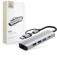 "Tech-Protect" HB03 HUB adapteris 5in1 USB-C + USB2.0 + USB3.0 + RJ45 - pilkas