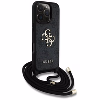 Guess 4G Big Logo Cord Stap dėklas telefonui iPhone 16 Pro - juodas