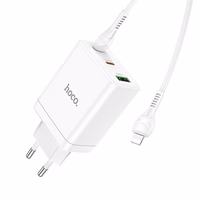 Įkroviklis Hoco N33 + "USB-C (Type-C) to Lightning Cable" (2xUSB-C;1xUSB 35W) baltas