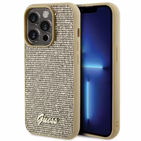 Guess Disko Metalinis Užrašas dėklas telefonui iPhone 15 Pro - auksinis