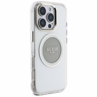 Guess IML Metal Colored Circle Classic Logo Magnetinis dėklas telefonui iPhone 16 Pro - pilkas