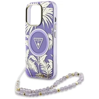 Guess Palm Trees Triangle Pearl Strap Magnetinis dėklas telefonui iPhone 16 Pro Max violetinis