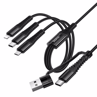 Kabelis 3in1 USB C / USB A į Lightning + USB C + Micro USB Hoco 1 m X123 juodas