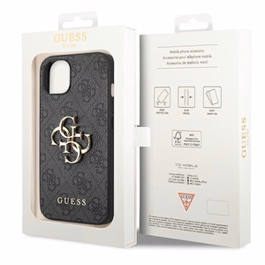 Guess 4G Big Metal Logo dėklas iPhone 14 / 15 Plus pilkas