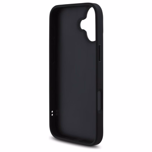 Guess Dygsniuotas Metalinis Logotipas dėklas telefonui iPhone 16 Plus - juodas
