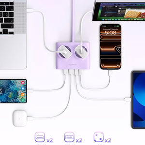 Orico PDC25 25W 6in1 maitinimo blokas 2x AC + 2x USB-A + 2x USB-C - violetinis