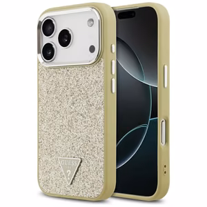 Guess Glitter Triangle Logo MagSafe чехол iPhone 17 Pro золотой