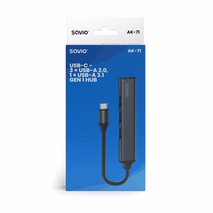 SAVIO AK-71 USB-C šakotuvas - 3 x USB-A 2.0, 1 x USB-A 3.0, 4-in-1, 5 Gbps