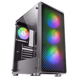 Mars Gaming MC-F ATX žaidimų pus-bokštelio korpusas, pilnas grūdintas stiklas, metalinė tinklelį priekyje, 4× 120 mm ARGB ventiliatoriai, juodas