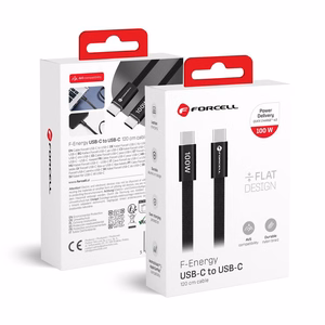 Laidas USB C į USB C Forcell F-Energy QC4.0 PD 5A 100W Cafule Flat 1,2 m CCFN23 juodas
