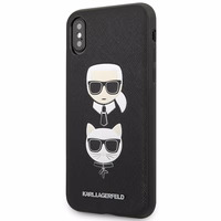 Karl Lagerfeld Saffiano Karl&Choupette Galvos dėklas telefonui iPhone XS Max - juodas