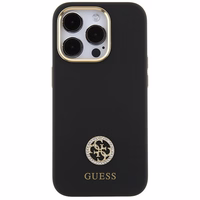 Guess silikoninis Logo Strass 4G dėklas telefonui iPhone 15 Pro Max - juodas