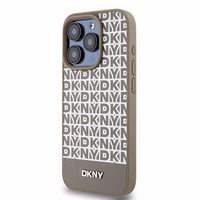 DKNY Odinis spausdintas rašto metalinis logotipas Magnetinis dėklas telefonui iPhone 15 Pro Max - rudas