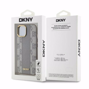 DKNY Odinis languotas mono raštas Magnetinis dėklas telefonui iPhone 14 - smėlio spalvos