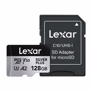 „Lexar High-Performance Silver Plus“ microSDXC atminties kortelė, 128 GB + adapteris