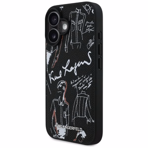 Karl Lagerfeld Grained Pattern & Logo MagSafe Dėklas for iPhone 16 - juodas