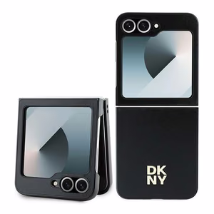 DKNY Dėklas telefonui Samsung Galaxy Z Flip6 odinis metalinis su Stack Logo - juodas
