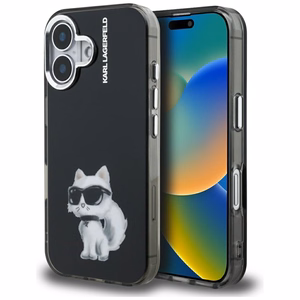Karl Lagerfeld IML Aquarelle Choupette & Logo iPhone 16 deklas - juodas