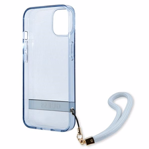 Guess GUHCP13MHTSGSB iPhone 13 6.1 dėklas telefonui, mėlynas, kietas, pusiau permatomas su dirželiu