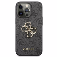 Guess GUHCP13L4GMGGR iPhone 13 Pro / iPhone 13 6.1 pilkas kietasis dėklas 4G Big Metal Logo
