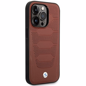 Dėklas telefonui BMW BMHMP14X22RPSR iPhone 14 Pro Max 6.7 - raudonas odinis sėdynių raštas MagSafe