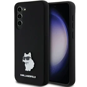 Karl Lagerfeld silikoninis Choupette metalinis smeigtukas dėklas telefonui Samsung Galaxy S23+ - juodas