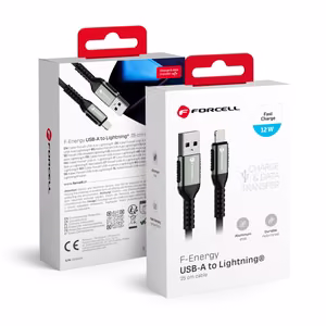 Cable USB A to Lightning Forcell F-Energy 2,4A 12W Cafule 0,25 m C257 black