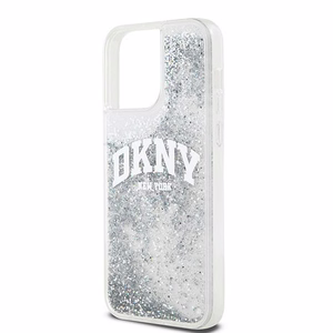 DKNY dėklas telefonui iPhone 15 Pro Max 6,7" DKHCP15XLBNAET baltas HC skysti blizgučiai su arkinis logotipas