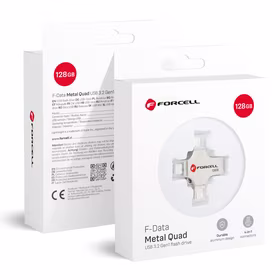 FORCELL F-DATA USB atmintukas Metal Quad 128GB USB3.2 Gen 1 (USB A / Type C / Lightning / Micro USB) sidabrinis