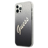 Guess GUHCP12MPCUGLSBK iPhone 12/12 Pro 6.1" juodas kietasis dėklas Glitter Gradient Script