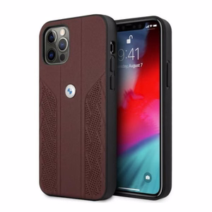 BMW Odinis išlenktas perforuotas dėklas iPhone 12 Pro Max - raudonas
